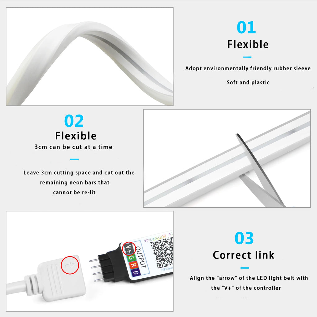USB RGB Neon LED Strip 1M 2M 3M 5M WiFi 5V RGB Strip Work With Tuya App/Smart Life/Alexa for Game Home Neon Decor Lighting