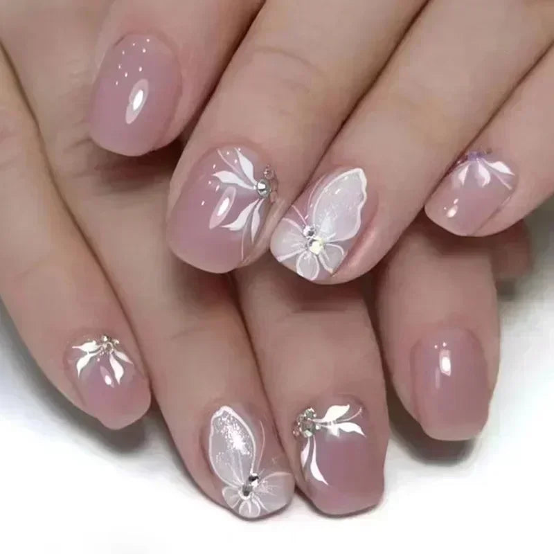 24Pcs Fashion Fake Nails Press on Short Square Head False Nail Art Black Starlit Sky Design Artifical Full Cover Nail Tips 2030