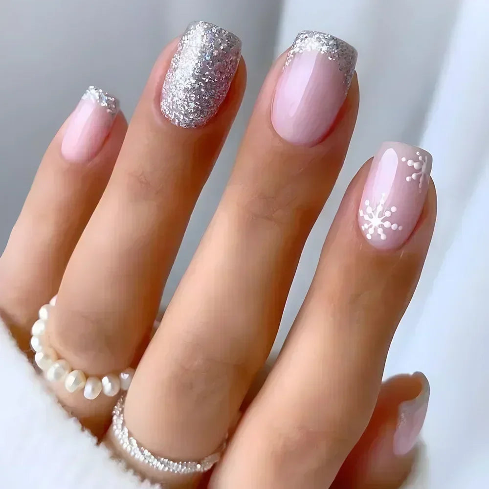 24Pcs Fashion Fake Nails Press on Short Square Head False Nail Art Black Starlit Sky Design Artifical Full Cover Nail Tips 2030