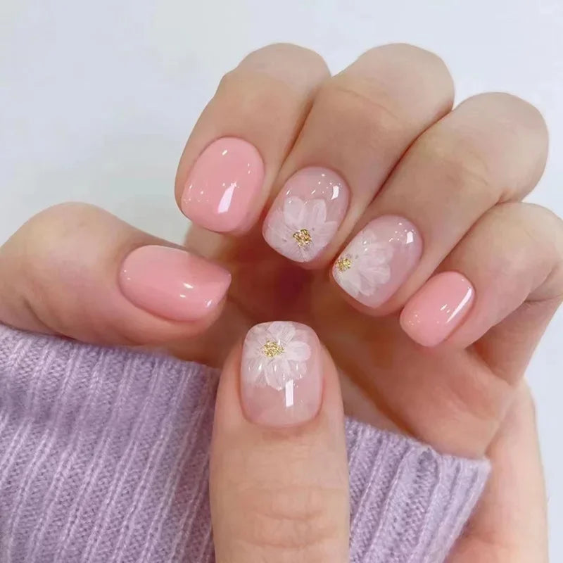 24Pcs Fashion Fake Nails Press on Short Square Head False Nail Art Black Starlit Sky Design Artifical Full Cover Nail Tips 2030
