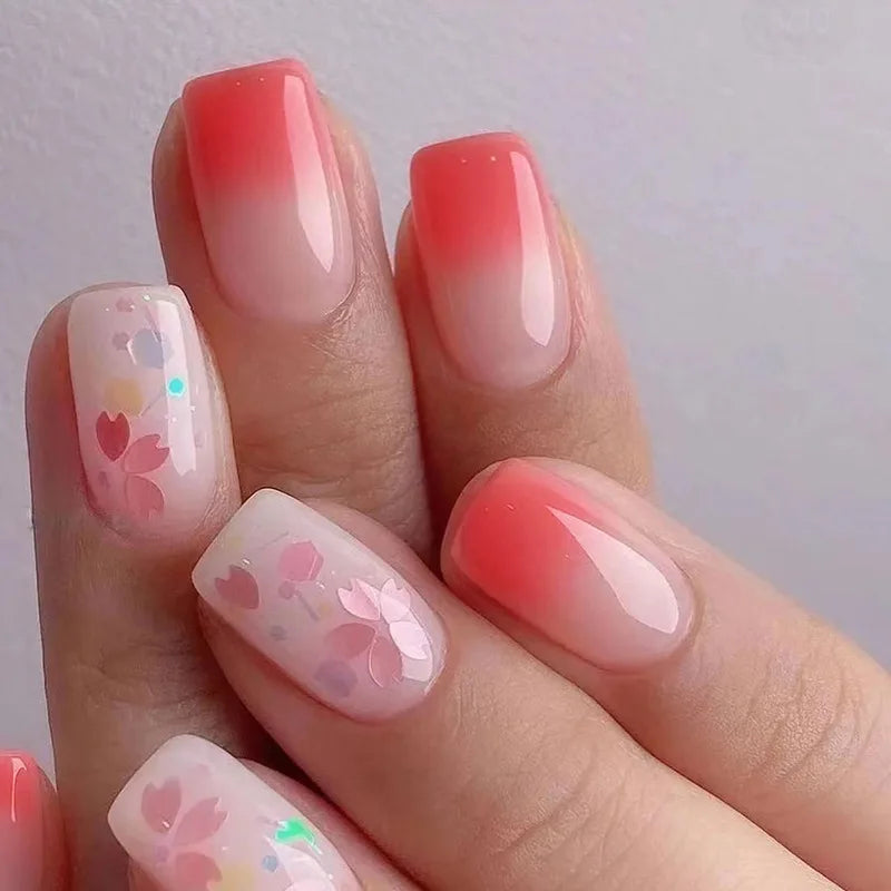 24Pcs Fashion Fake Nails Press on Short Square Head False Nail Art Black Starlit Sky Design Artifical Full Cover Nail Tips 2030
