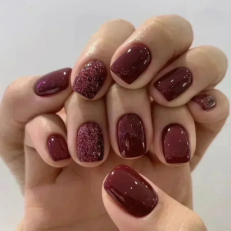 24Pcs Fashion Fake Nails Press on Short Square Head False Nail Art Black Starlit Sky Design Artifical Full Cover Nail Tips 2030