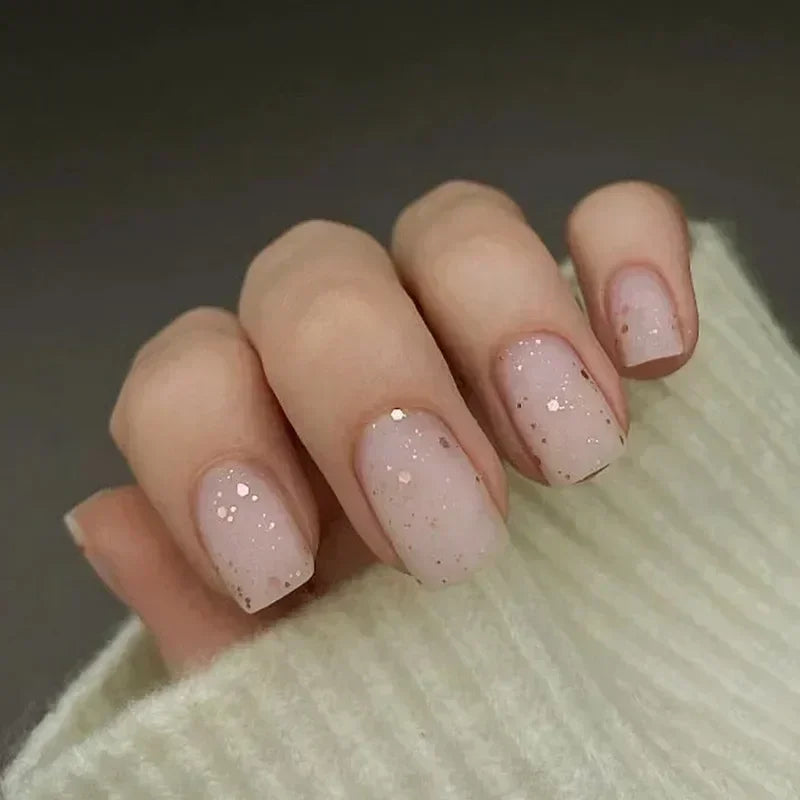 24Pcs Fashion Fake Nails Press on Short Square Head False Nail Art Black Starlit Sky Design Artifical Full Cover Nail Tips 2030