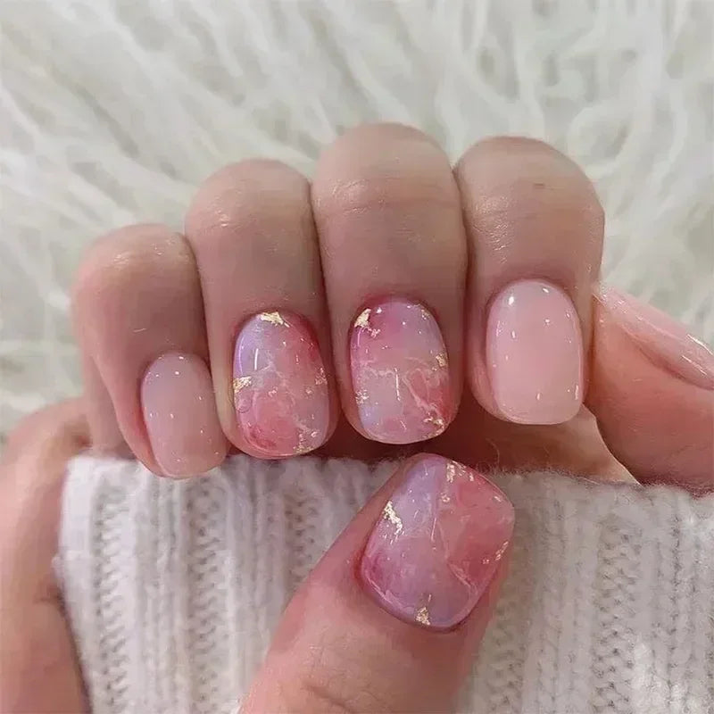 24Pcs Fashion Fake Nails Press on Short Square Head False Nail Art Black Starlit Sky Design Artifical Full Cover Nail Tips 2030